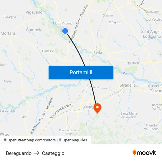 Bereguardo to Casteggio map