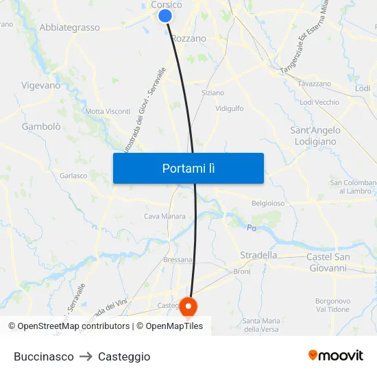 Buccinasco to Casteggio map