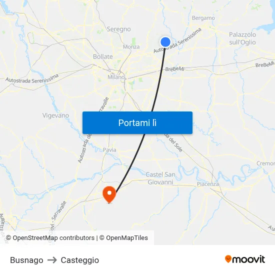 Busnago to Casteggio map