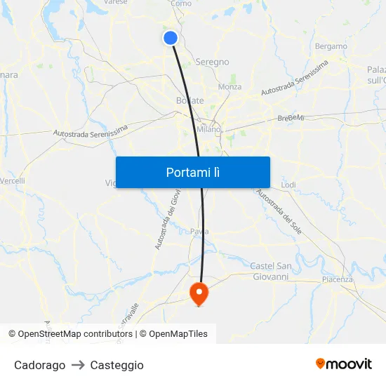 Cadorago to Casteggio map