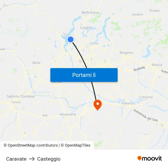 Caravate to Casteggio map