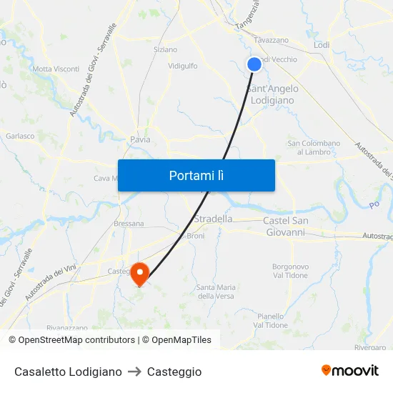 Casaletto Lodigiano to Casteggio map