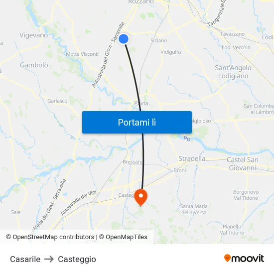 Casarile to Casteggio map
