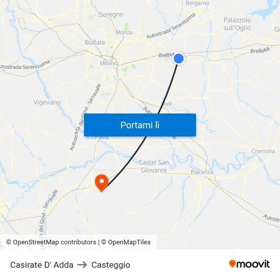 Casirate D' Adda to Casteggio map