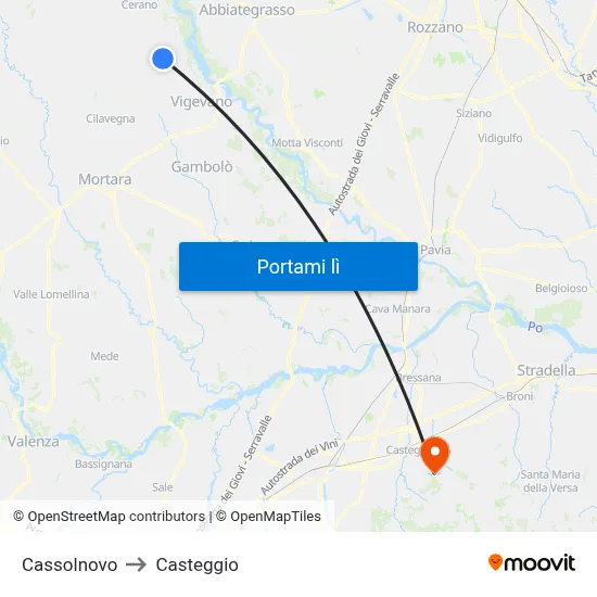 Cassolnovo to Casteggio map