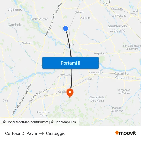 Certosa Di Pavia to Casteggio map