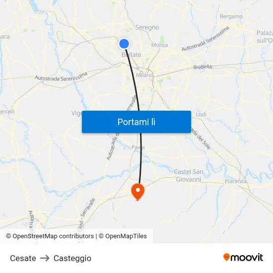 Cesate to Casteggio map