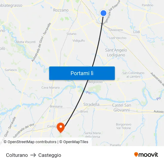 Colturano to Casteggio map