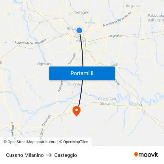 Cusano Milanino to Casteggio map