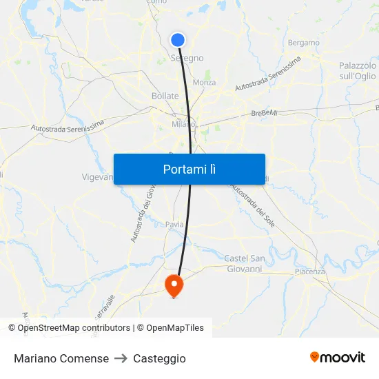 Mariano Comense to Casteggio map