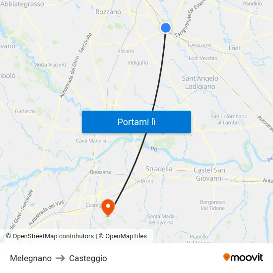 Melegnano to Casteggio map