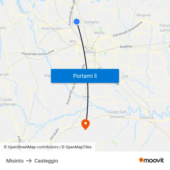 Misinto to Casteggio map