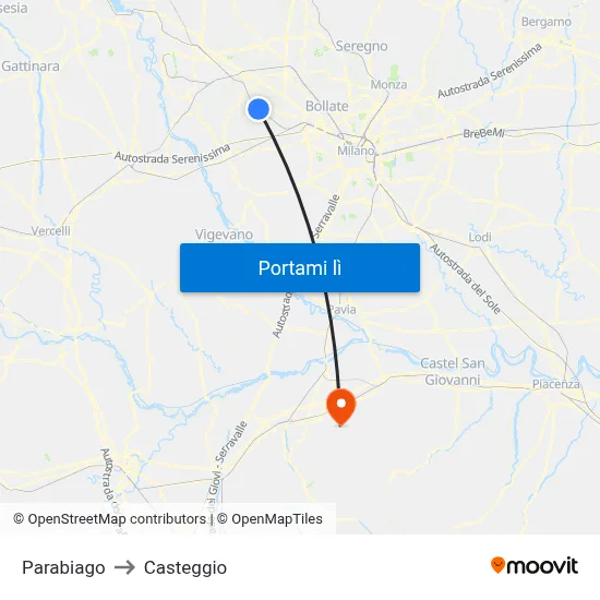 Parabiago to Casteggio map
