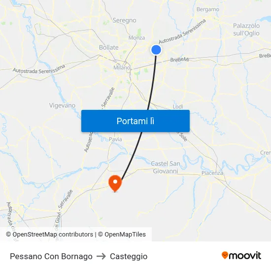 Pessano Con Bornago to Casteggio map