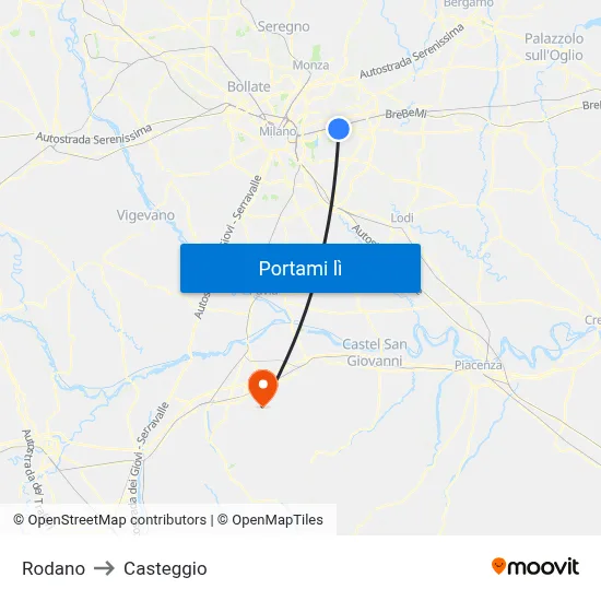 Rodano to Casteggio map