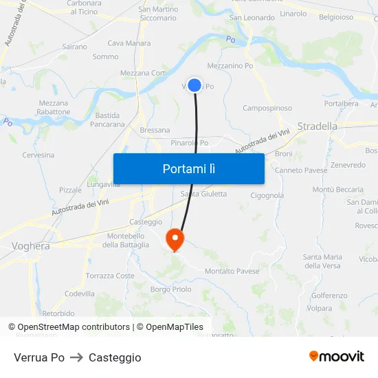Verrua Po to Casteggio map