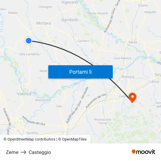 Zeme to Casteggio map