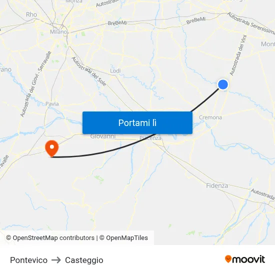 Pontevico to Casteggio map