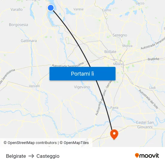 Belgirate to Casteggio map