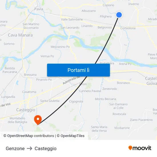 Genzone to Casteggio map