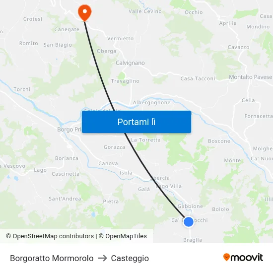 Borgoratto Mormorolo to Casteggio map