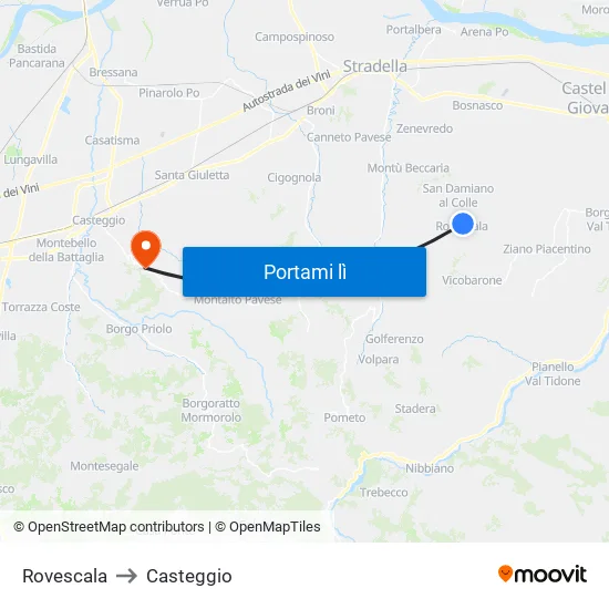 Rovescala to Casteggio map