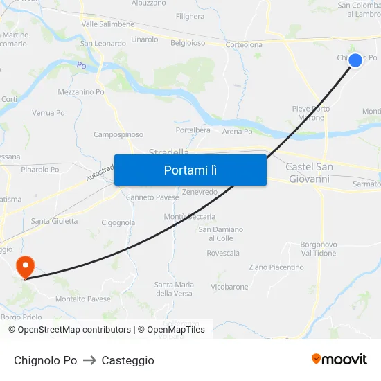 Chignolo Po to Casteggio map