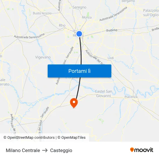 Milano Centrale to Casteggio map