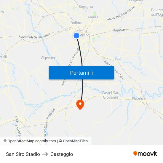 San Siro Stadio to Casteggio map