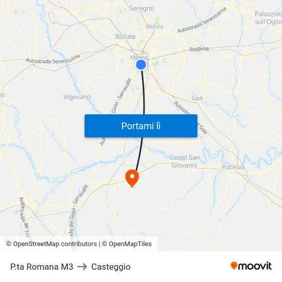 P.ta Romana M3 to Casteggio map