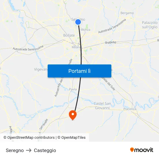 Seregno to Casteggio map