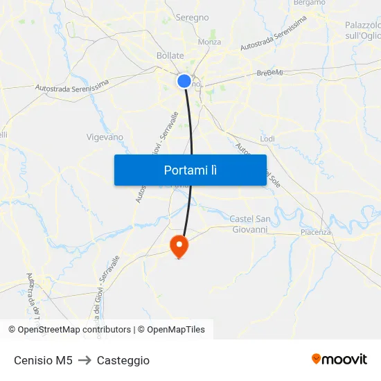 Cenisio M5 to Casteggio map