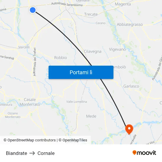 Biandrate to Cornale map