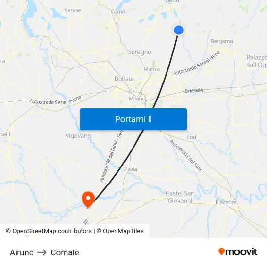 Airuno to Cornale map