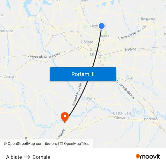 Albiate to Cornale map