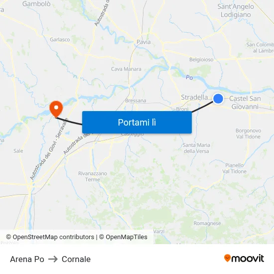 Arena Po to Cornale map