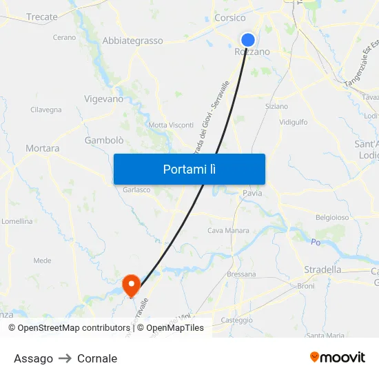 Assago to Cornale map