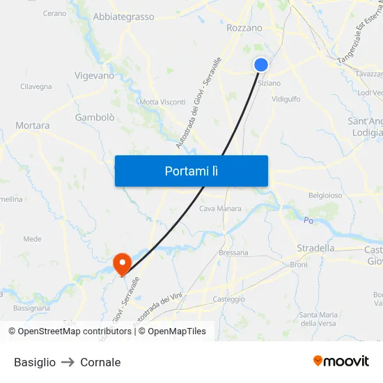 Basiglio to Cornale map