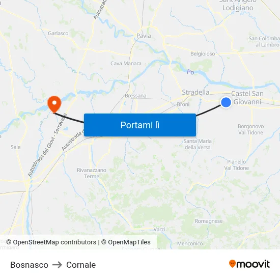 Bosnasco to Cornale map