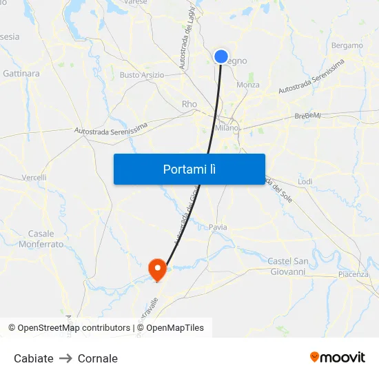 Cabiate to Cornale map