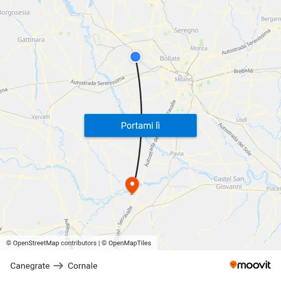 Canegrate to Cornale map