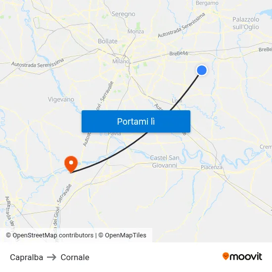Capralba to Cornale map