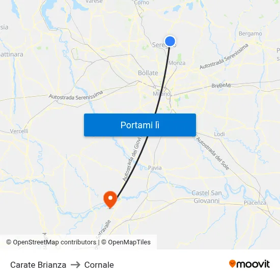 Carate Brianza to Cornale map