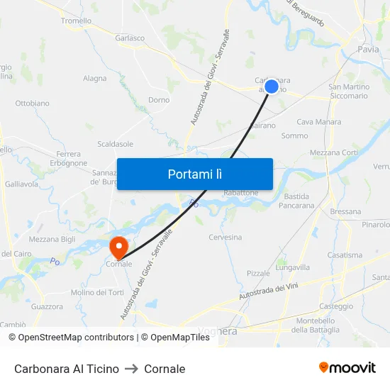 Carbonara Al Ticino to Cornale map