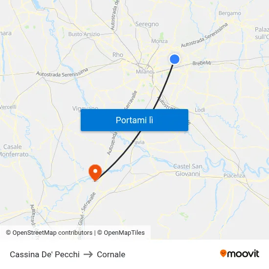 Cassina De' Pecchi to Cornale map