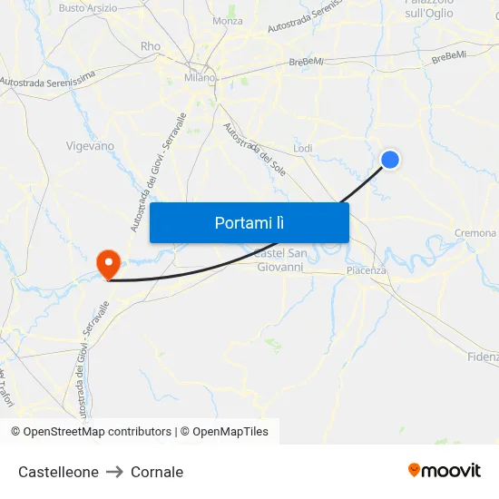 Castelleone to Cornale map