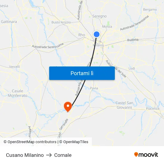 Cusano Milanino to Cornale map