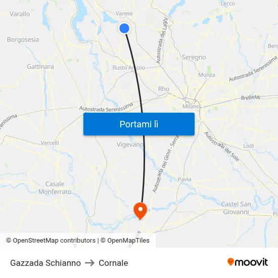 Gazzada Schianno to Cornale map