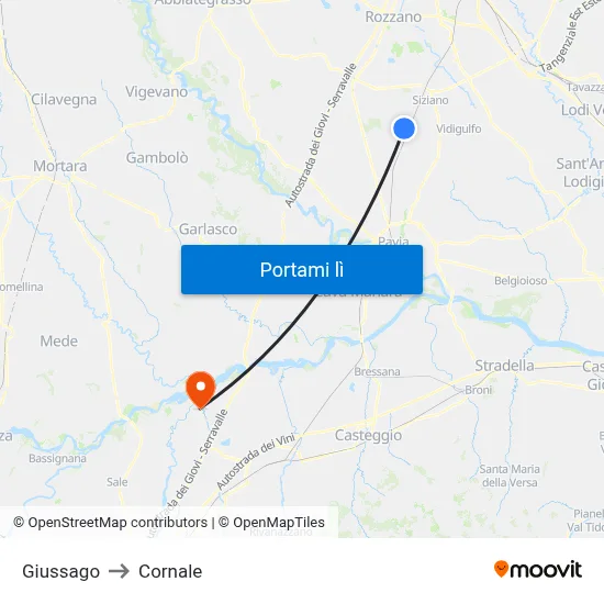 Giussago to Cornale map