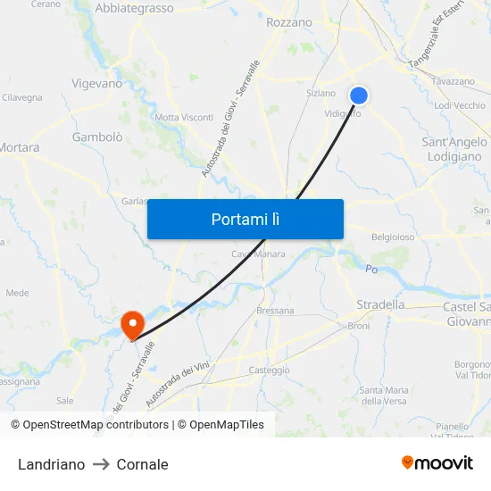 Landriano to Cornale map